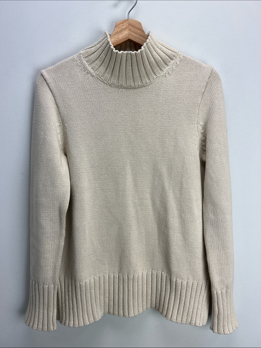J Crew Cotton Turtleneck Sweater Cream Womens XS Classic Fisherman Preppy